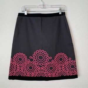 Boden Charcoal Grey Mini Skirt with Hot Pink Embroidery.